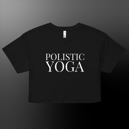 Women’s Polistic Yoga crop top T shirt (White Logo)